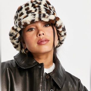 ASOS design faux fur roll back bucket hat in leopard print